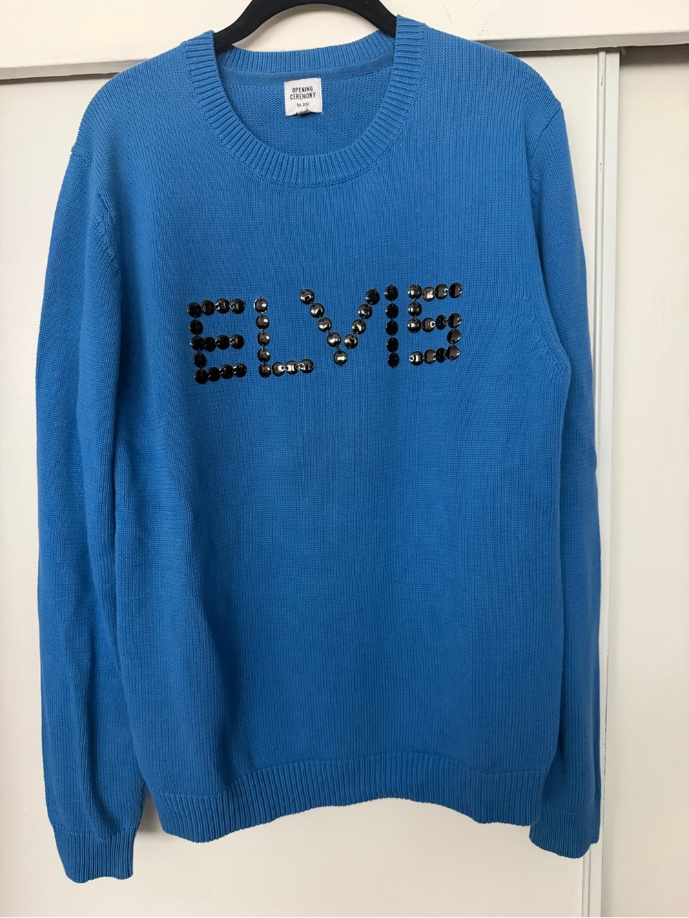 Opening Ceremony Blue Crewneck Sweater with Embellished 'ELVIS'
